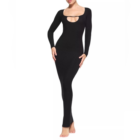 SKIMS Dresses & Skirts - SKIMS Soft Lounge Long-Sleeve Keyhole Dress XXS Onyx
